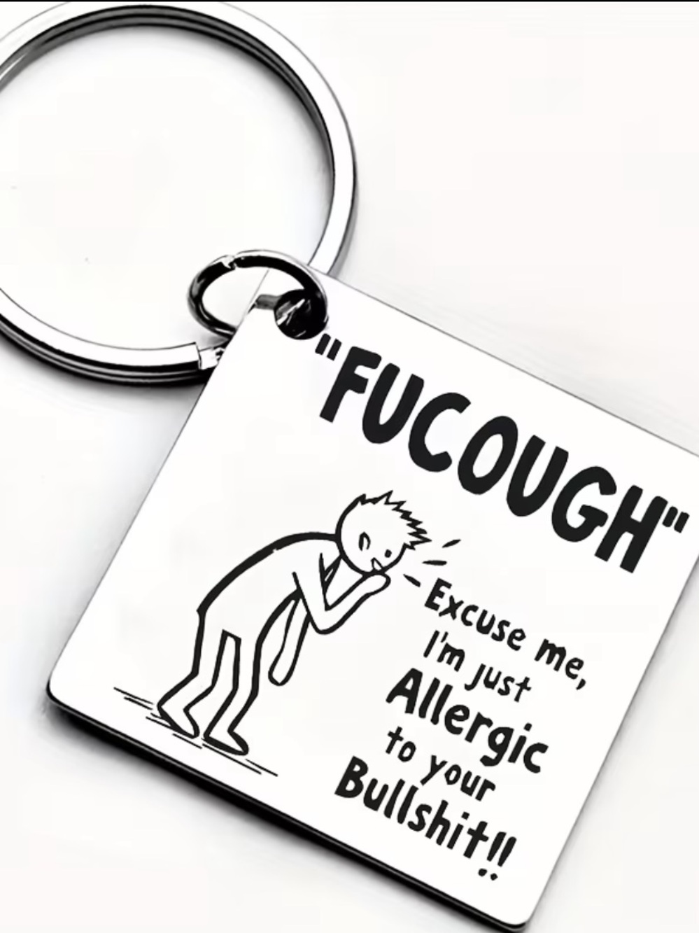 Silver Tone 'FUCOUGH' Keychain